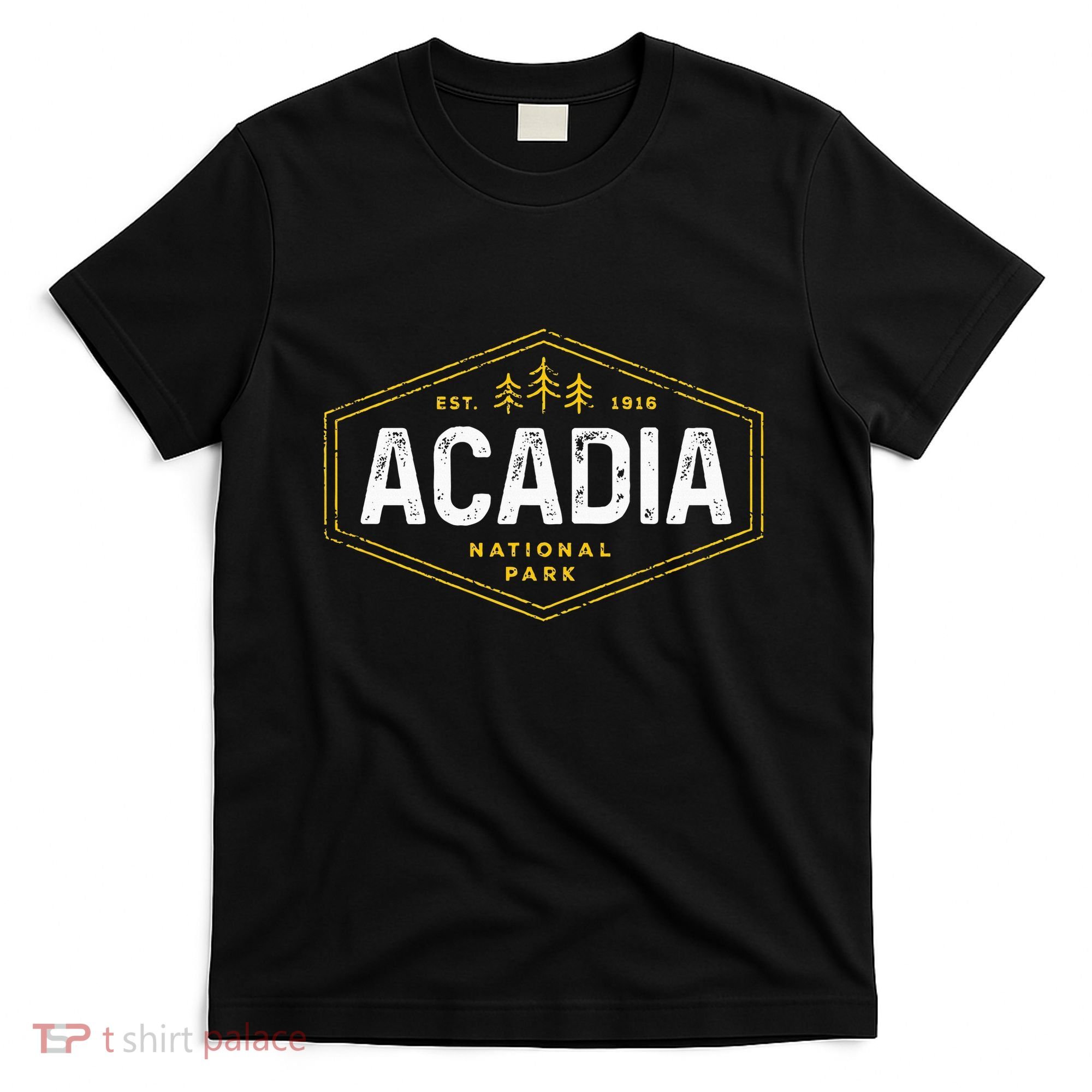 Acadia National Park Vintage Tree Hexagon Badge Hiking T-Shirt