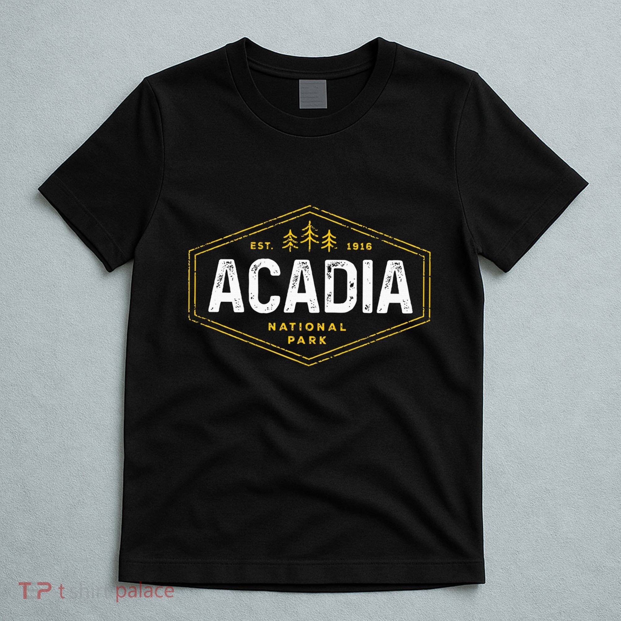 Acadia National Park Vintage Tree Hexagon Badge Hiking T-Shirt