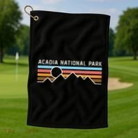 Acadia National Park Retro Mountain Lines Camping Hiking Golf Towel thumb 1