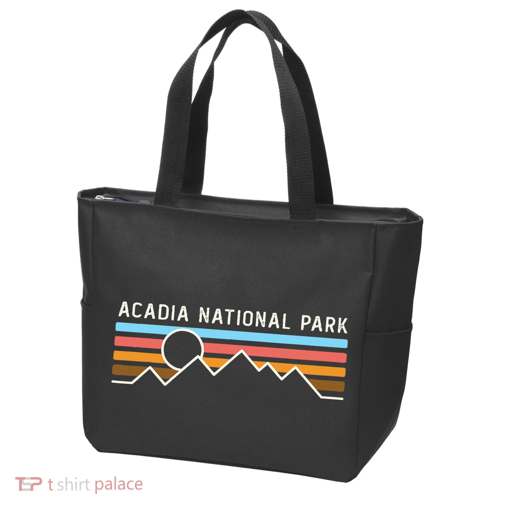 Acadia National Park Retro Mountain Lines Camping Hiking Tote Bag
