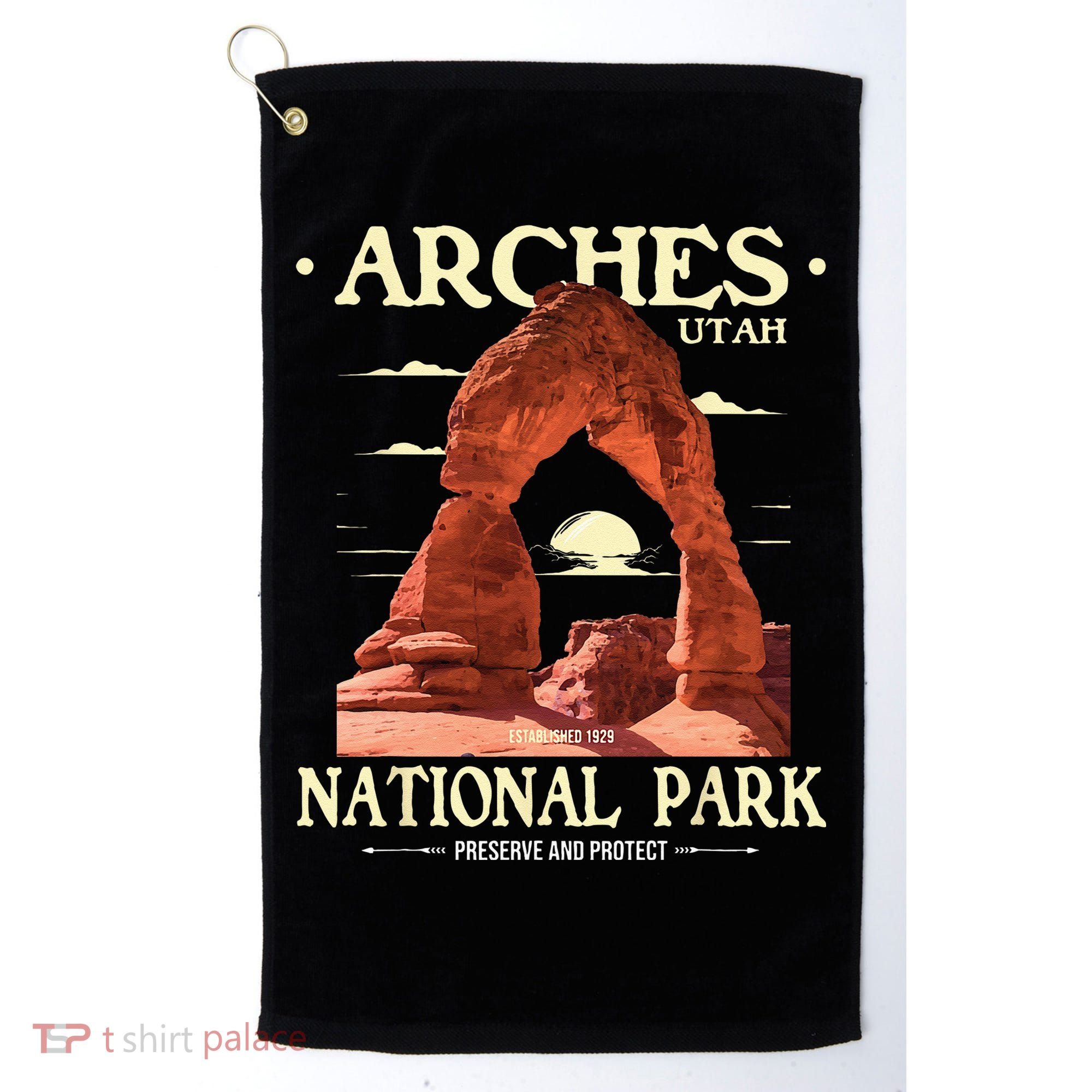 Arches National Park Retro Hiking & Camping Lover Golf Towel
