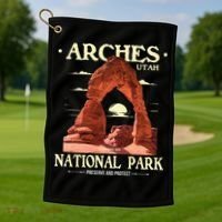 Arches National Park Retro Hiking & Camping Lover Golf Towel thumb 1