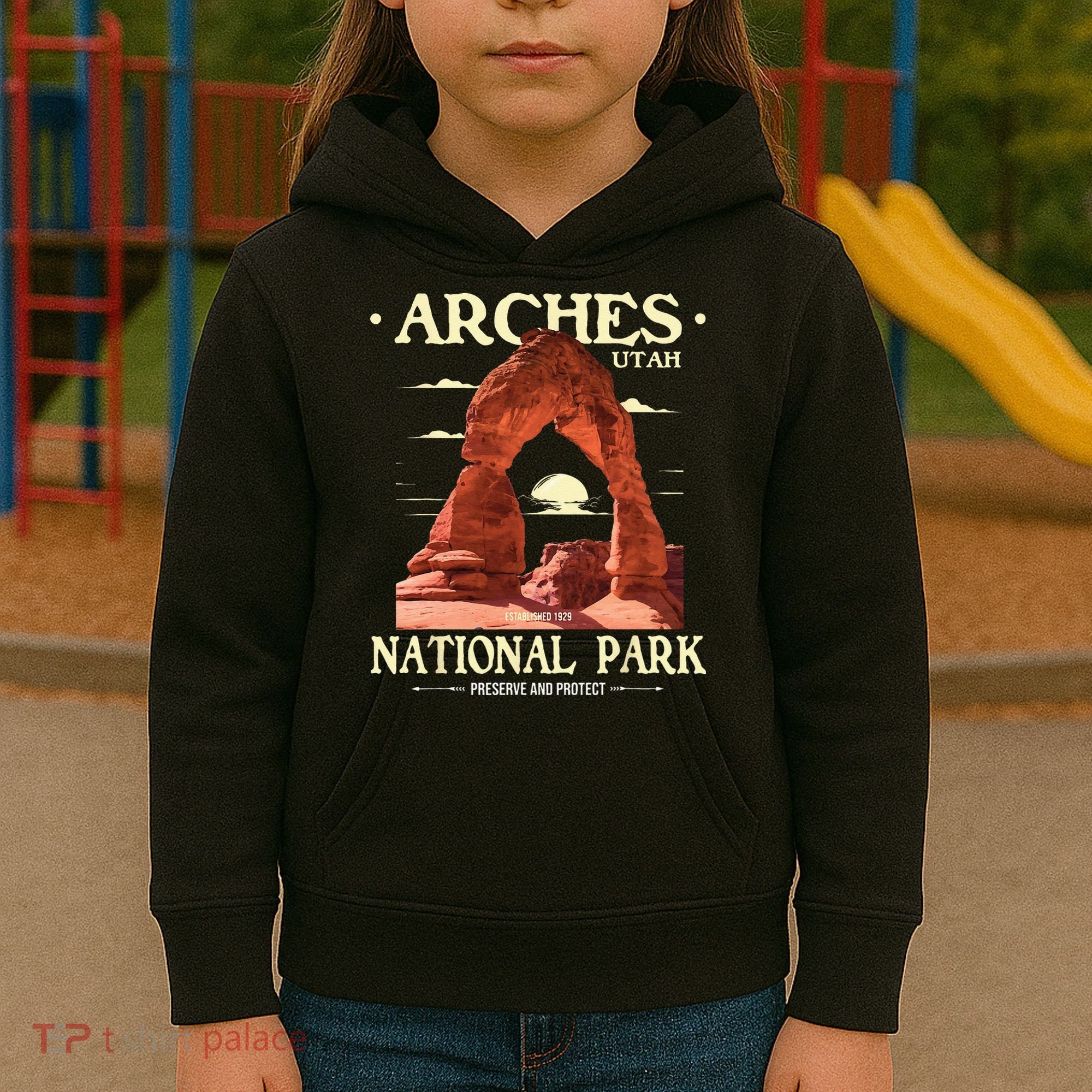Arches National Park Retro Hiking & Camping Lover Kids Hoodie