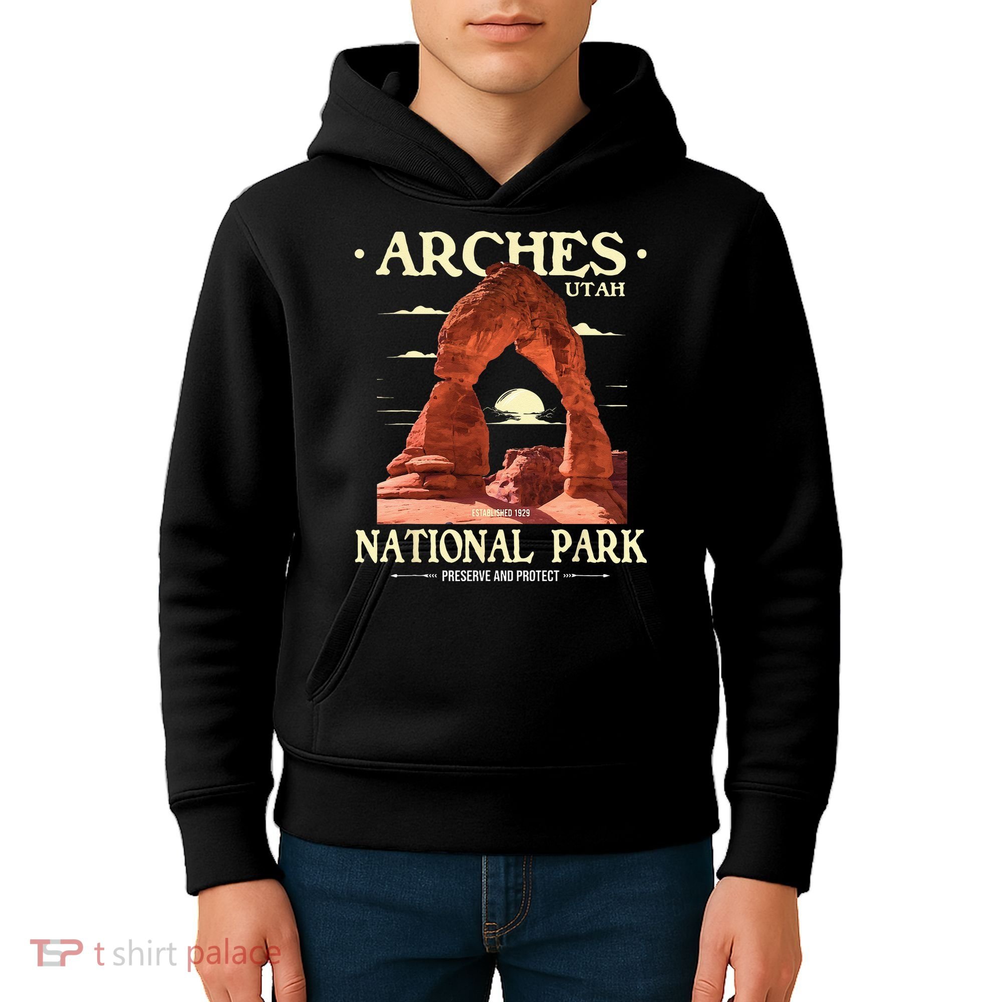 Arches National Park Retro Hiking & Camping Lover Kids Hoodie