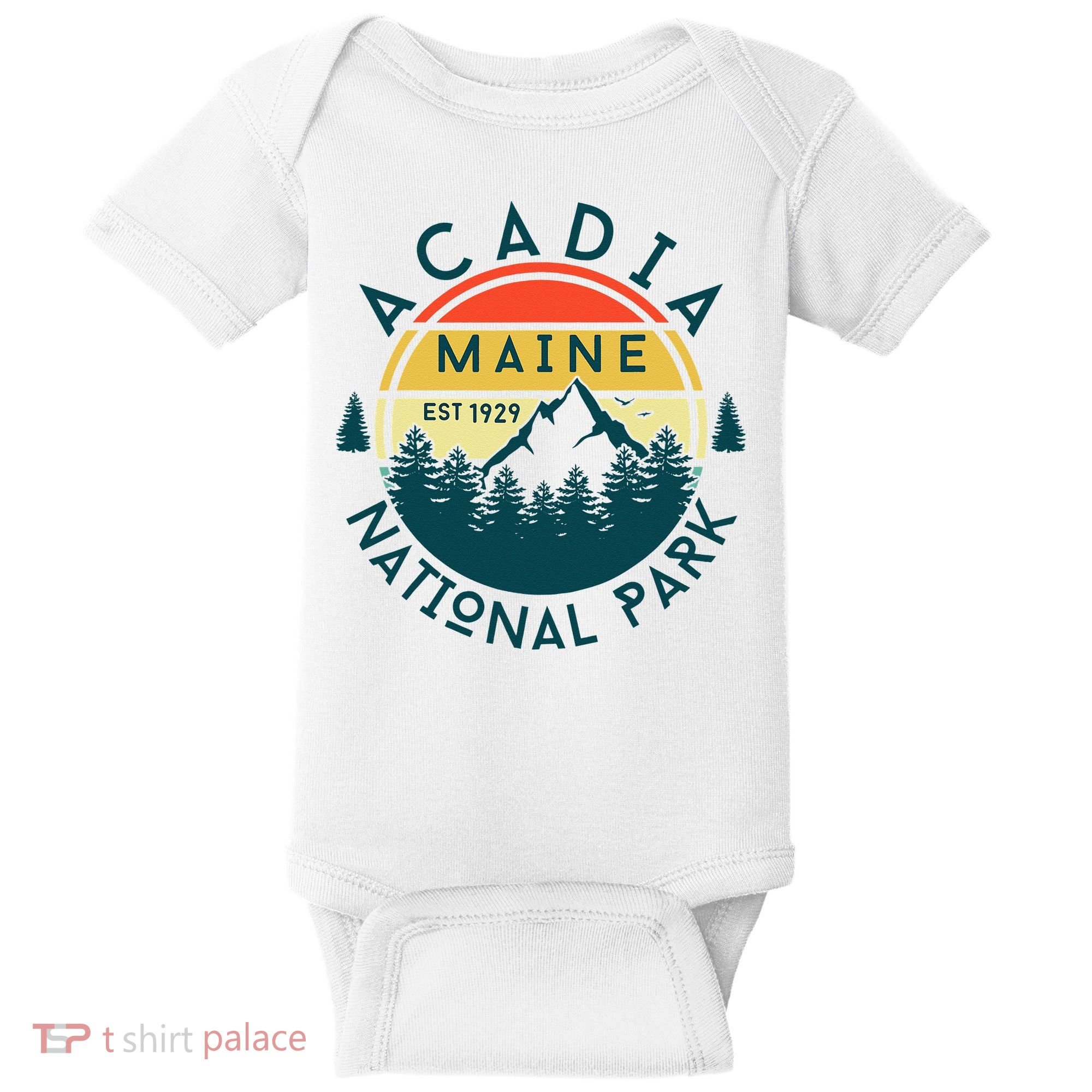 Acadia National Park Maine Mountains Nature Hiking Retro Baby Bodysuit