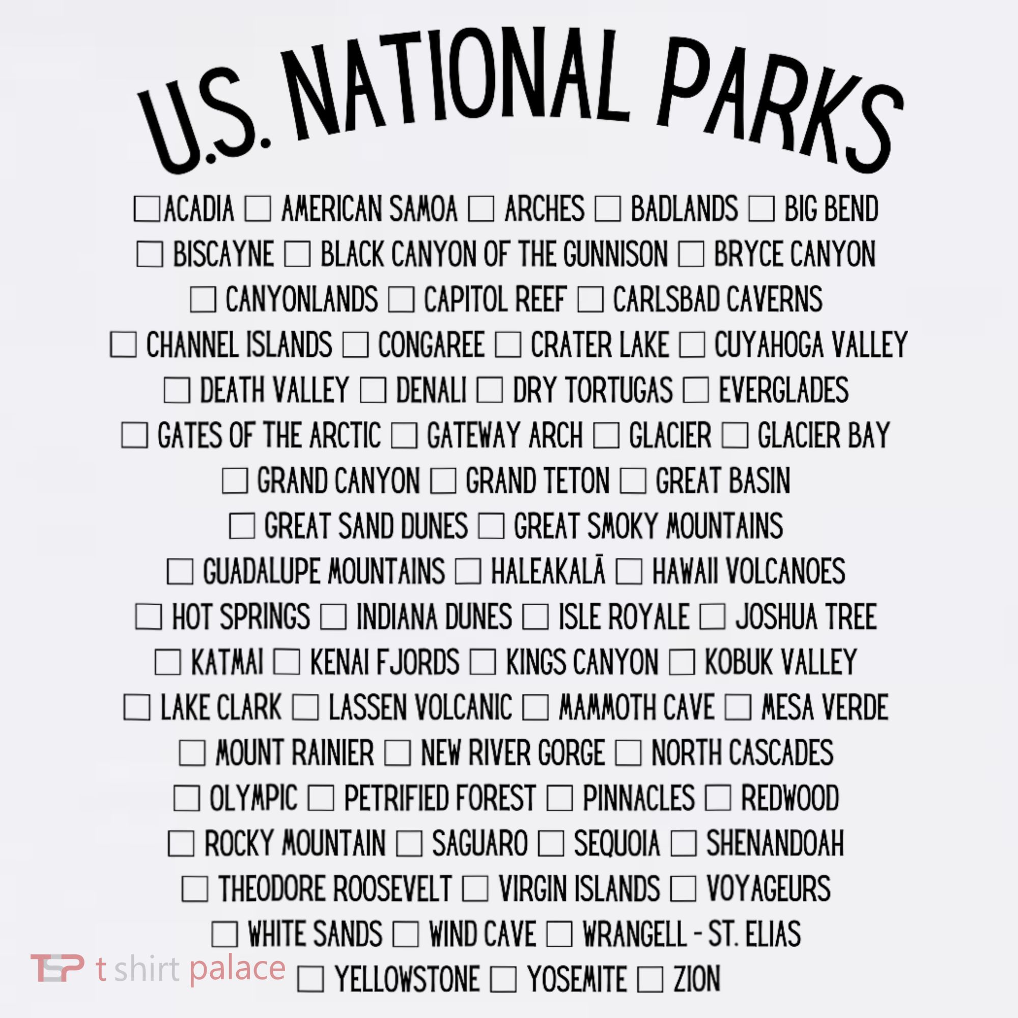 American National Parks Checklist US National Parks Family T-Shirt