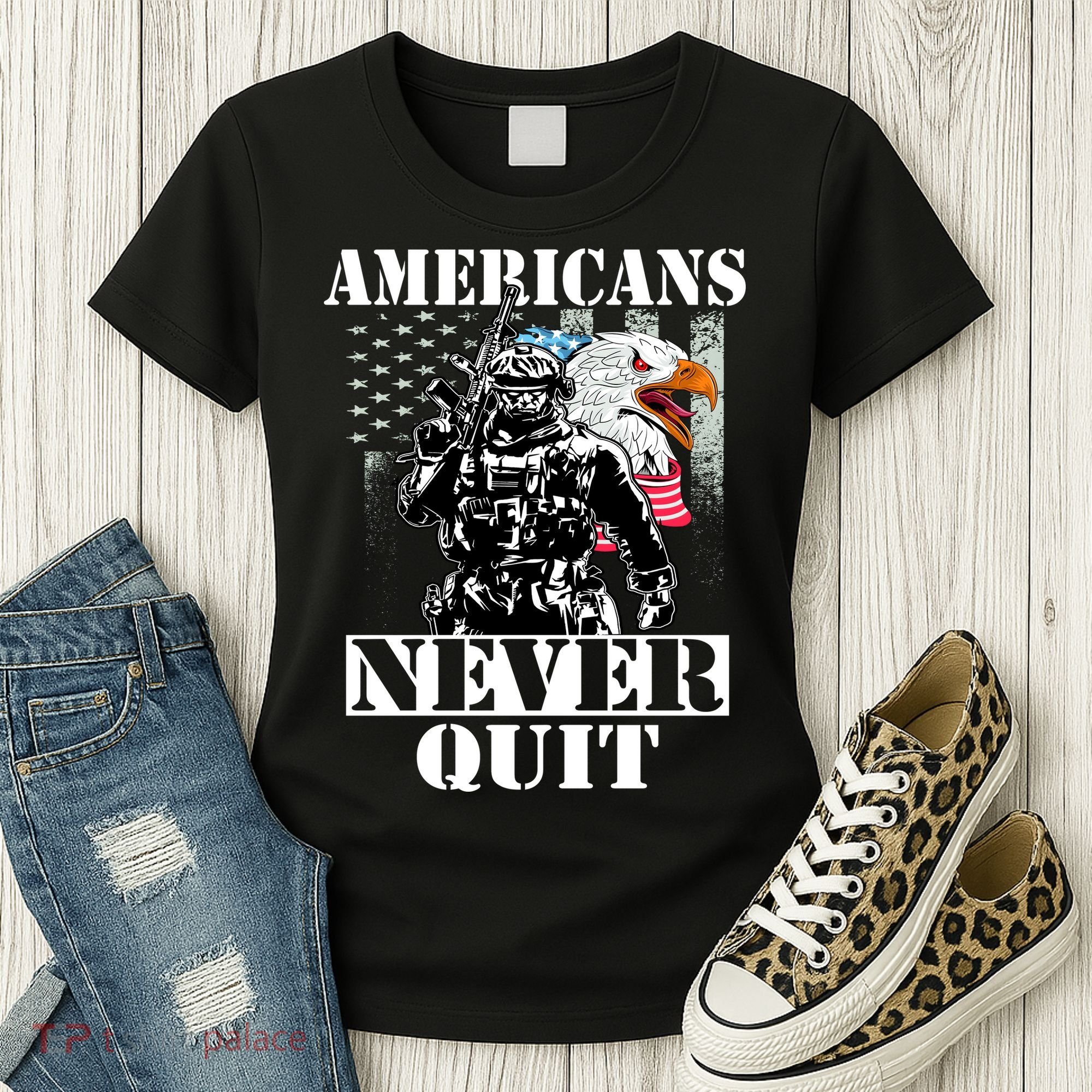 Americans Never Quit Veteran Women's T-Shirt