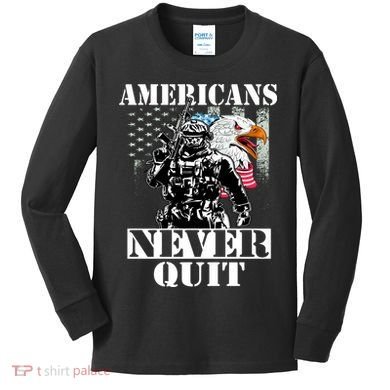 Americans Never Quit Veteran Kids Long Sleeve Shirt