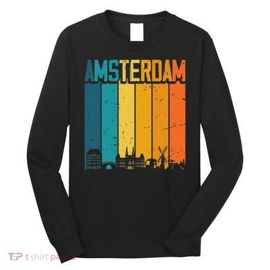 Amsterdam Netherlands Retro Vintage Sunset Skyline Dutch Long Sleeve Shirt