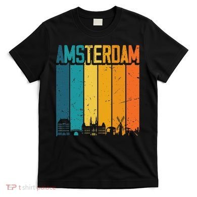 Amsterdam Netherlands Retro Vintage Sunset Skyline Dutch T-Shirt