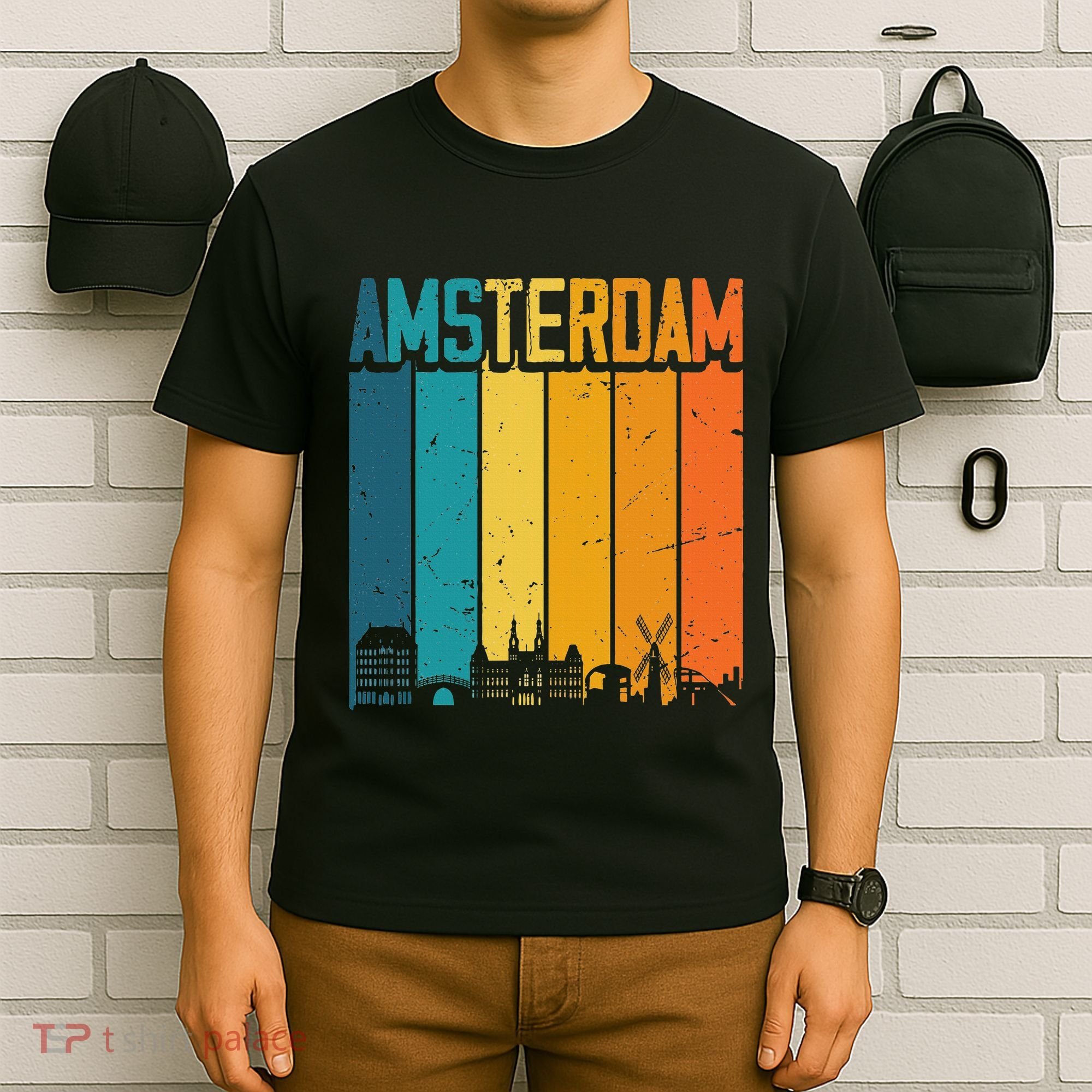Amsterdam Netherlands Retro Vintage Sunset Skyline Dutch T-Shirt