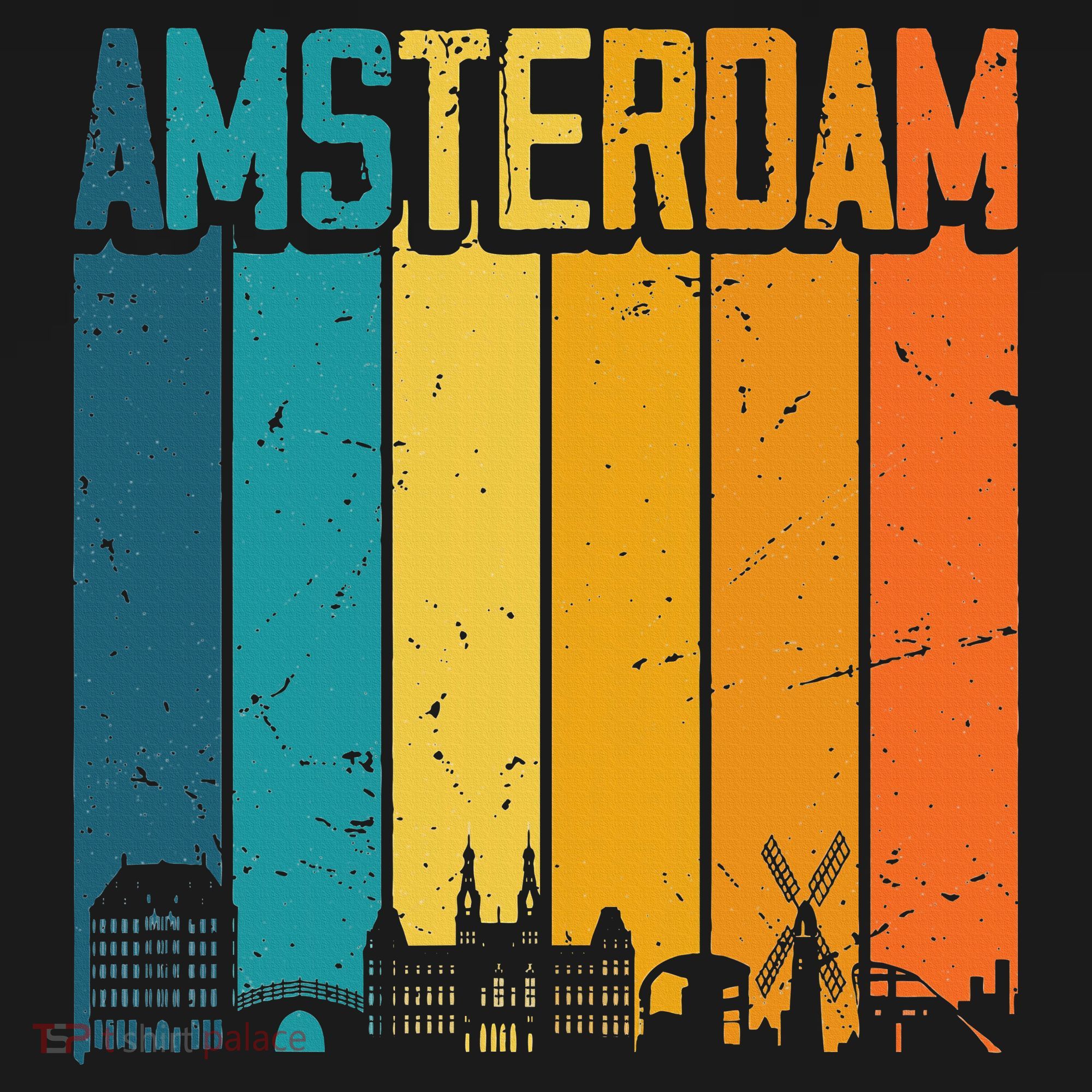 Amsterdam Netherlands Retro Vintage Sunset Skyline Dutch T-Shirt
