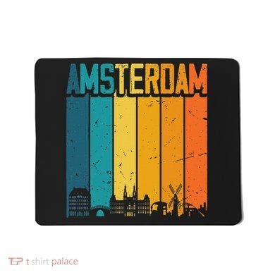 Amsterdam Netherlands Retro Vintage Sunset Skyline Dutch Mousepad