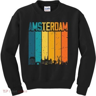 Amsterdam Netherlands Retro Vintage Sunset Skyline Dutch Kids Sweatshirt