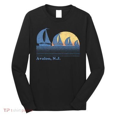 Avalon NJ Sailboat Vintage 80s Sunset Long Sleeve Shirt