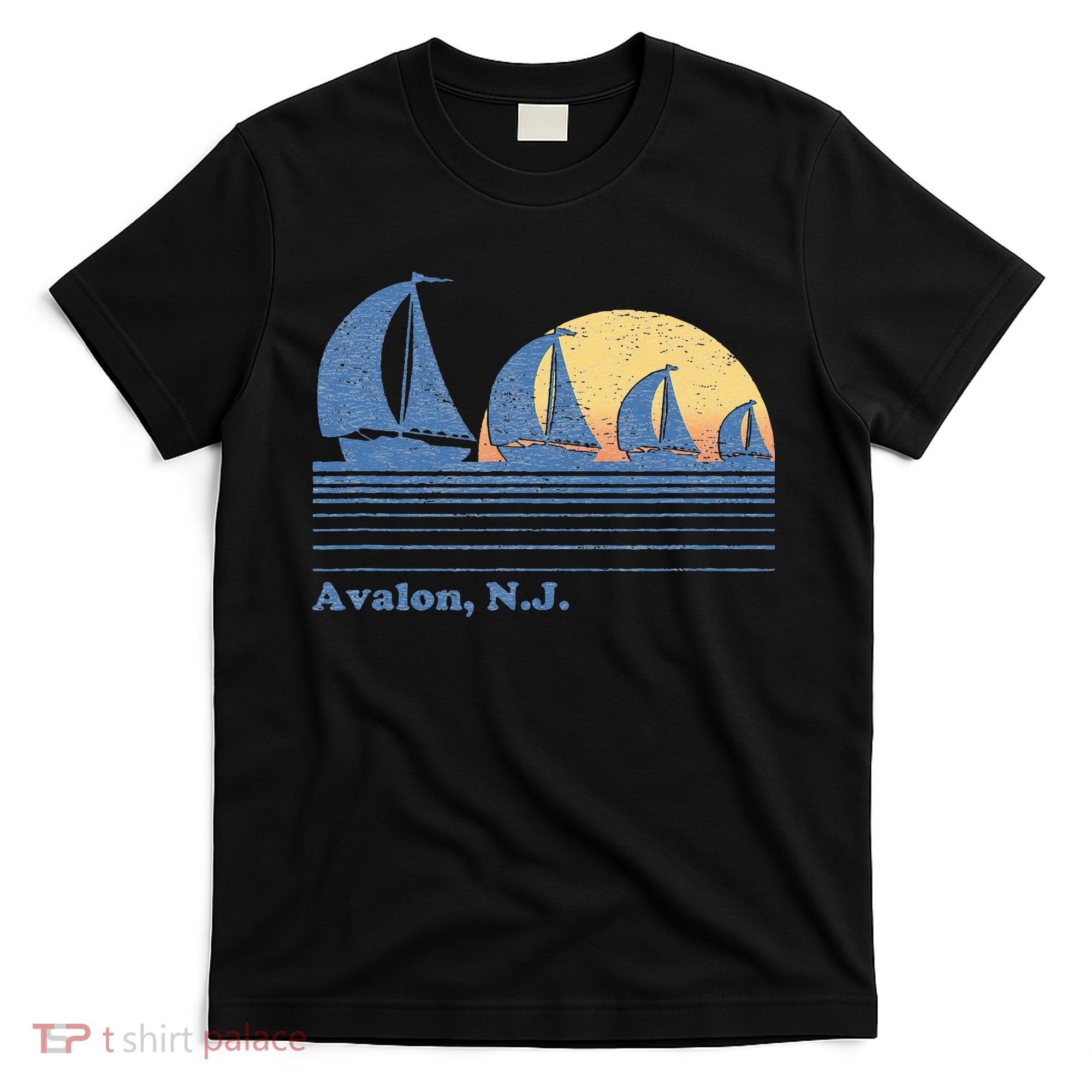 Avalon NJ Sailboat Vintage 80s Sunset T-Shirt