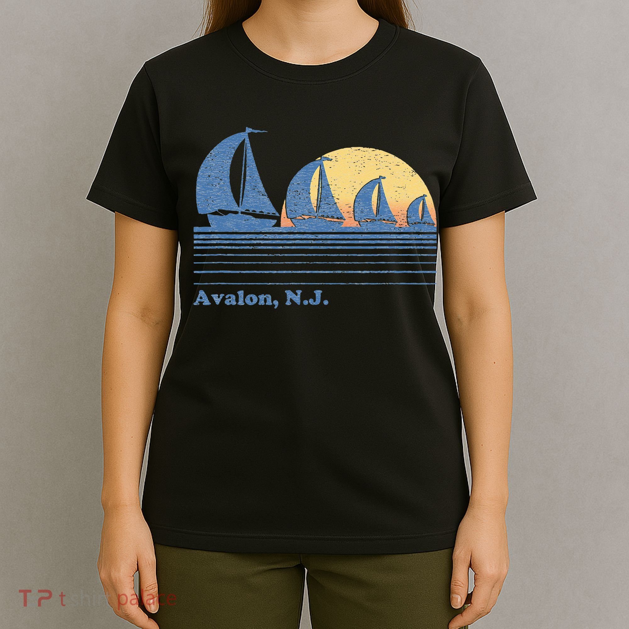 Avalon NJ Sailboat Vintage 80s Sunset T-Shirt