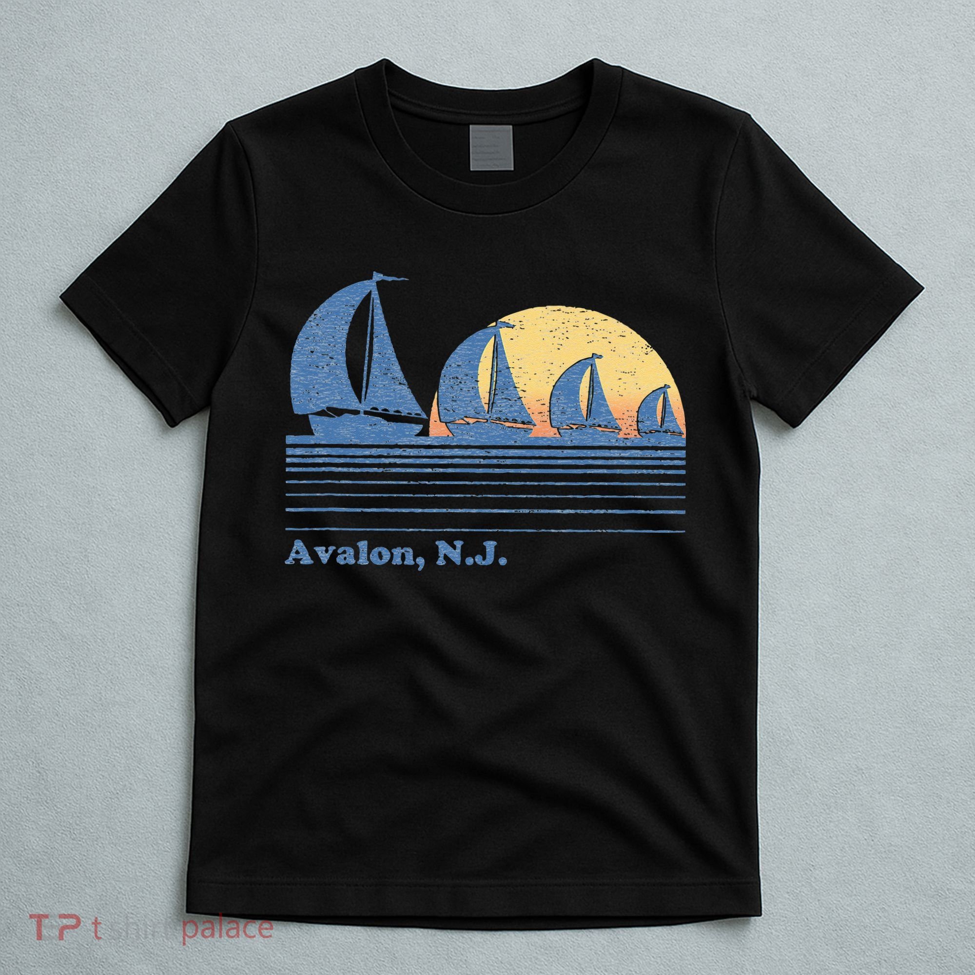 Avalon NJ Sailboat Vintage 80s Sunset T-Shirt