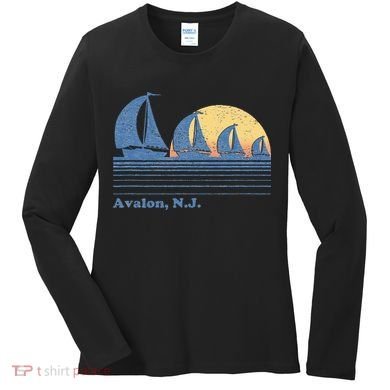 Avalon NJ Sailboat Vintage 80s Sunset Women's Long Sleeve Shirt