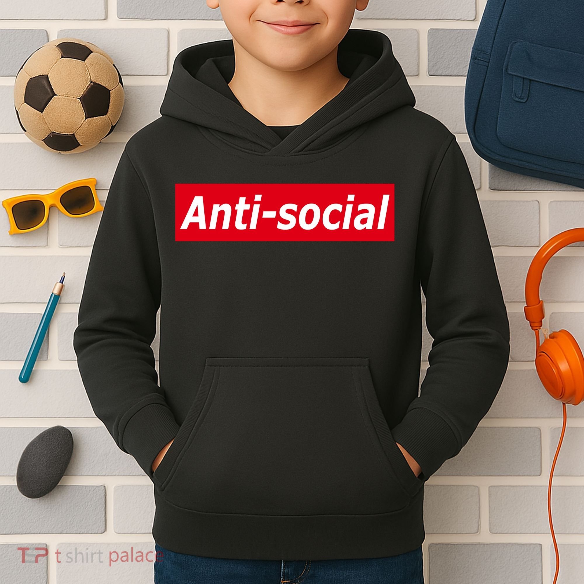 Anti-Social Red Box Logo Kids Hoodie