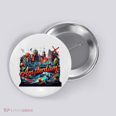 Amsterdam Netherlands Windmills Holland Button