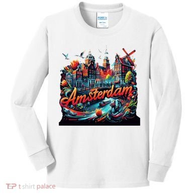 Amsterdam Netherlands Windmills Holland Kids Long Sleeve Shirt