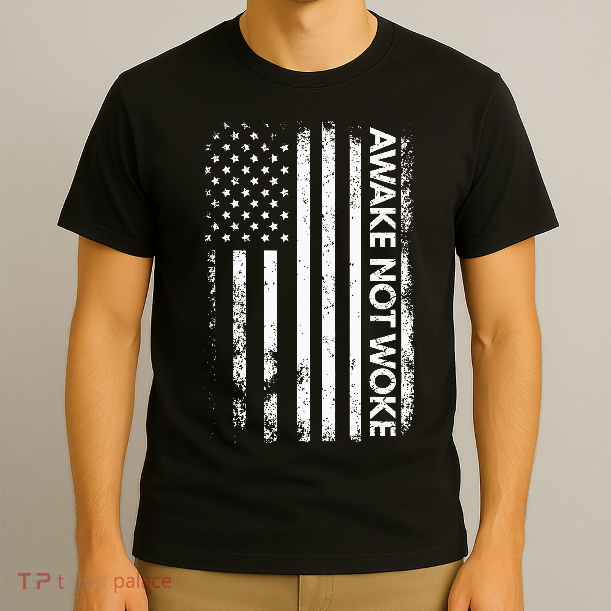 Awake Not Woke American Flag Free Speech T-Shirt