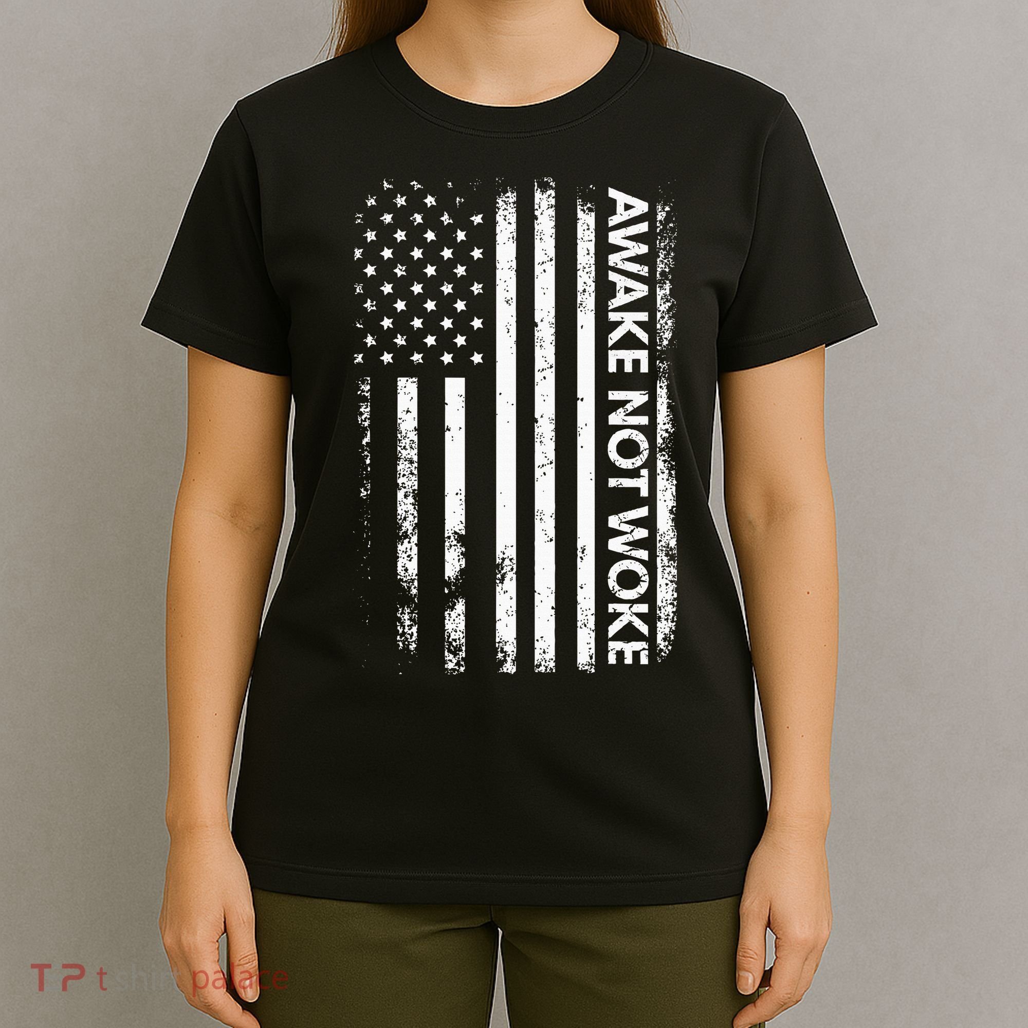 Awake Not Woke American Flag Free Speech T-Shirt