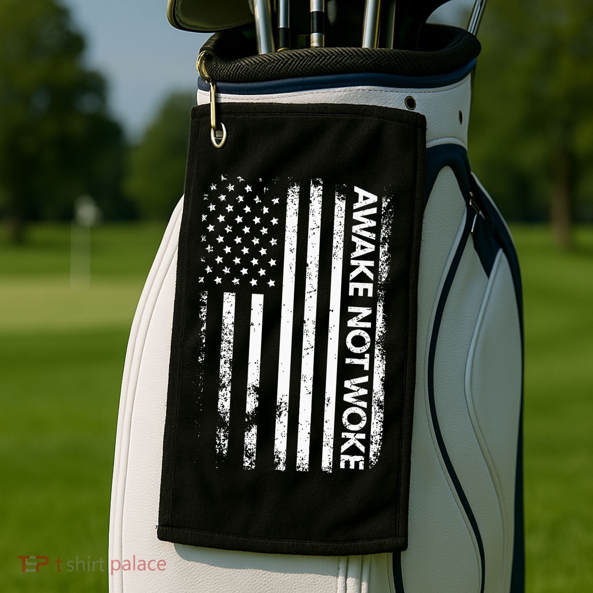 Awake Not Woke American Flag Free Speech Golf Towel