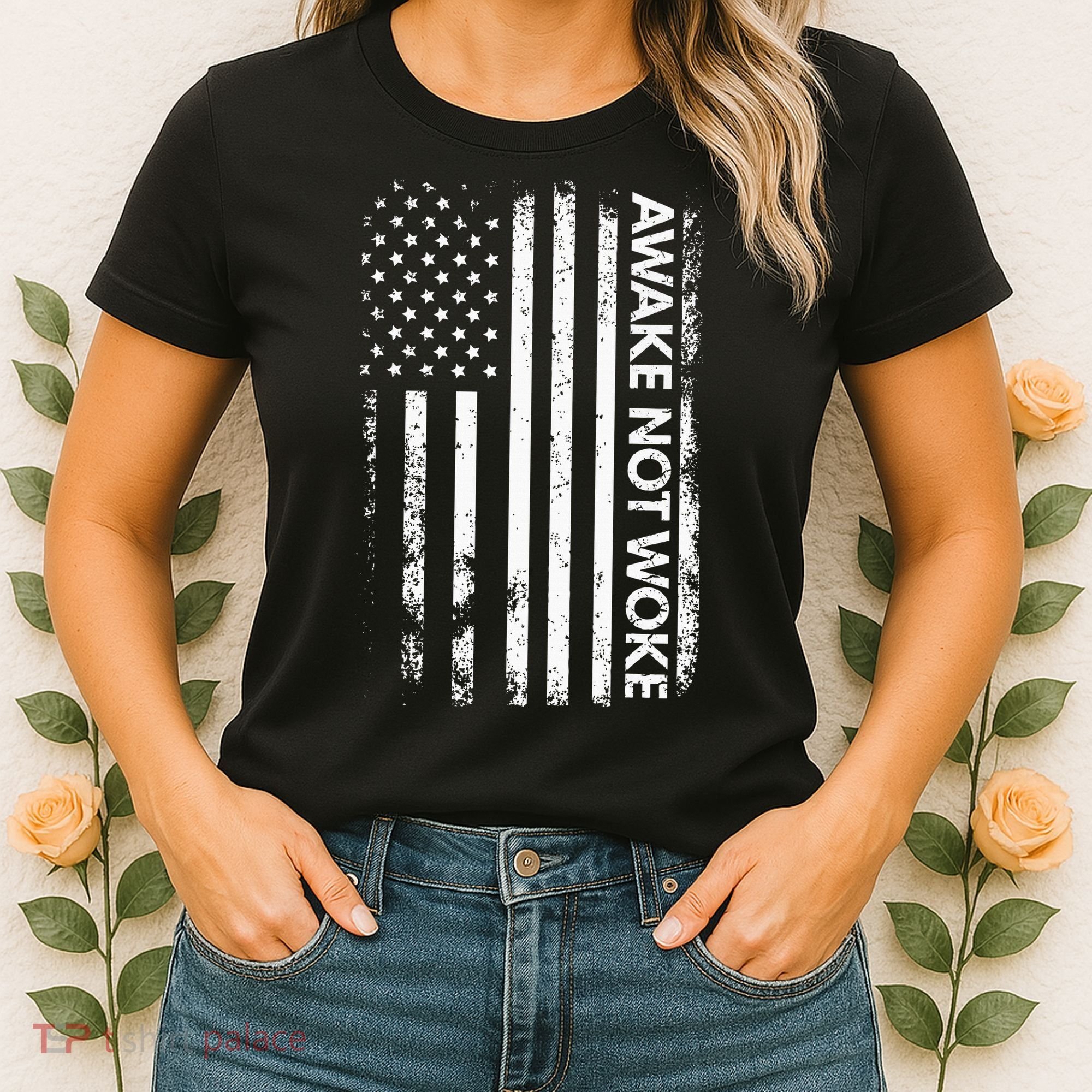 Awake Not Woke American Flag Free Speech Women's T-Shirt