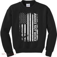 Awake Not Woke American Flag Free Speech Kids Sweatshirt thumb 0