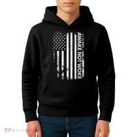 Awake Not Woke American Flag Free Speech Kids Hoodie thumb 4