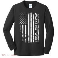 Awake Not Woke American Flag Free Speech Kids Long Sleeve Shirt thumb 0