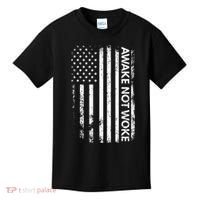 Awake Not Woke American Flag Free Speech Kids T-Shirt thumb 0