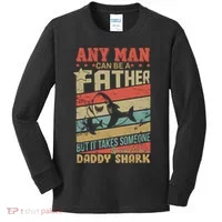 Any Man Can Be A Father Daddy Shark Kids Long Sleeve Shirt thumb 0