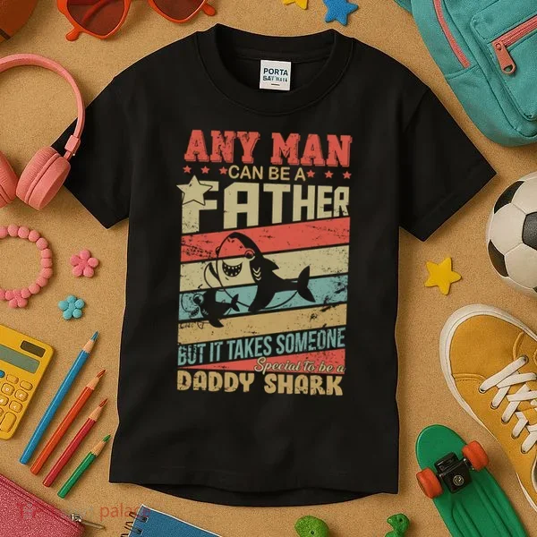 Any Man Can Be A Father Daddy Shark Kids T-Shirt