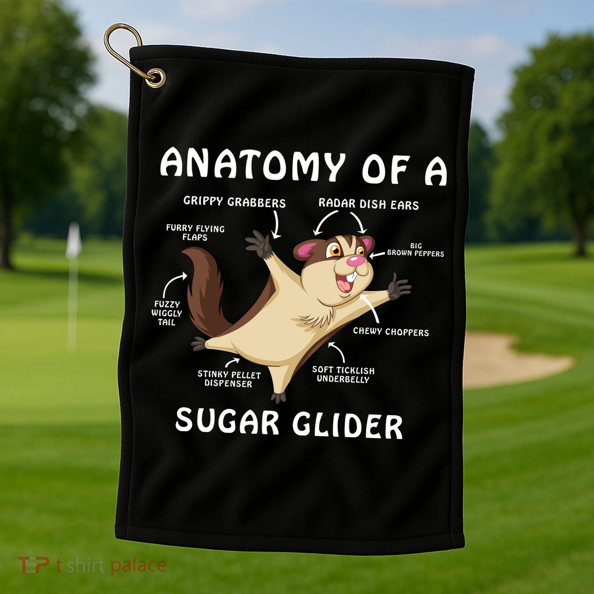 Anatomy Of A Sugar Glider Golf Towel