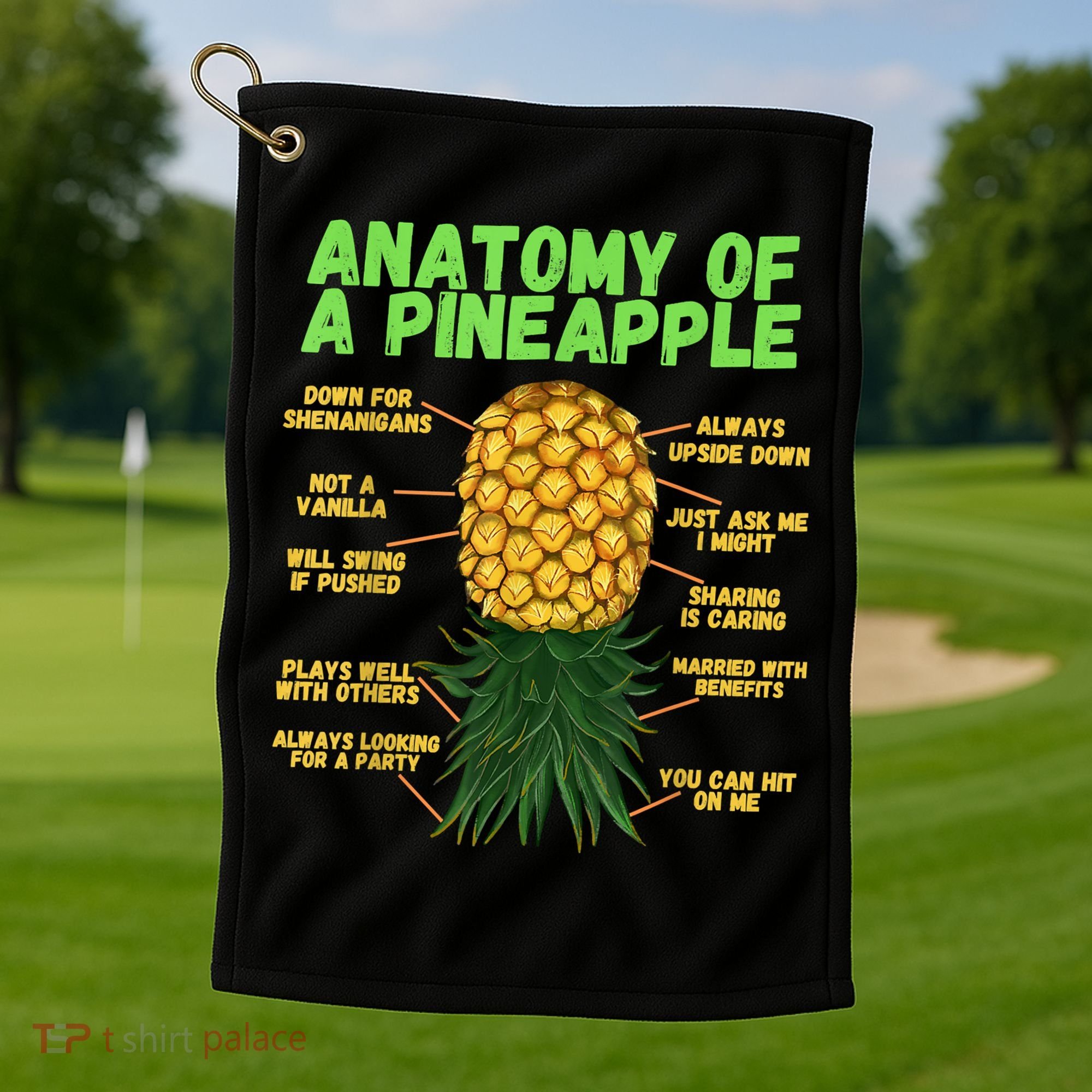 Anatomy Of A Pineapple Funny Upside Down Pineapple Golf Towel
