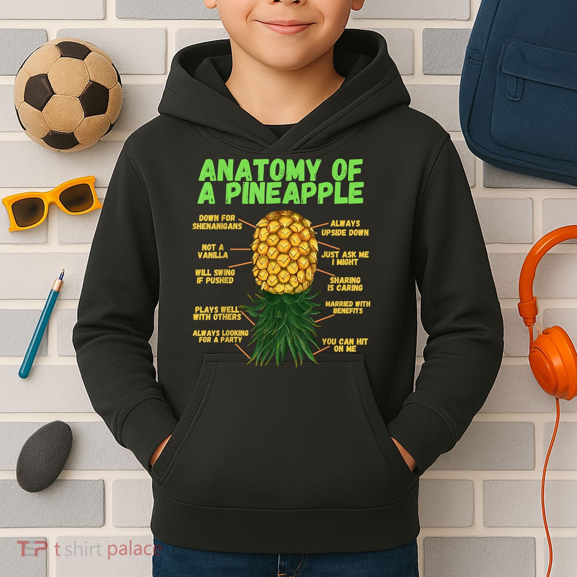 Anatomy Of A Pineapple Funny Upside Down Pineapple Kids Hoodie