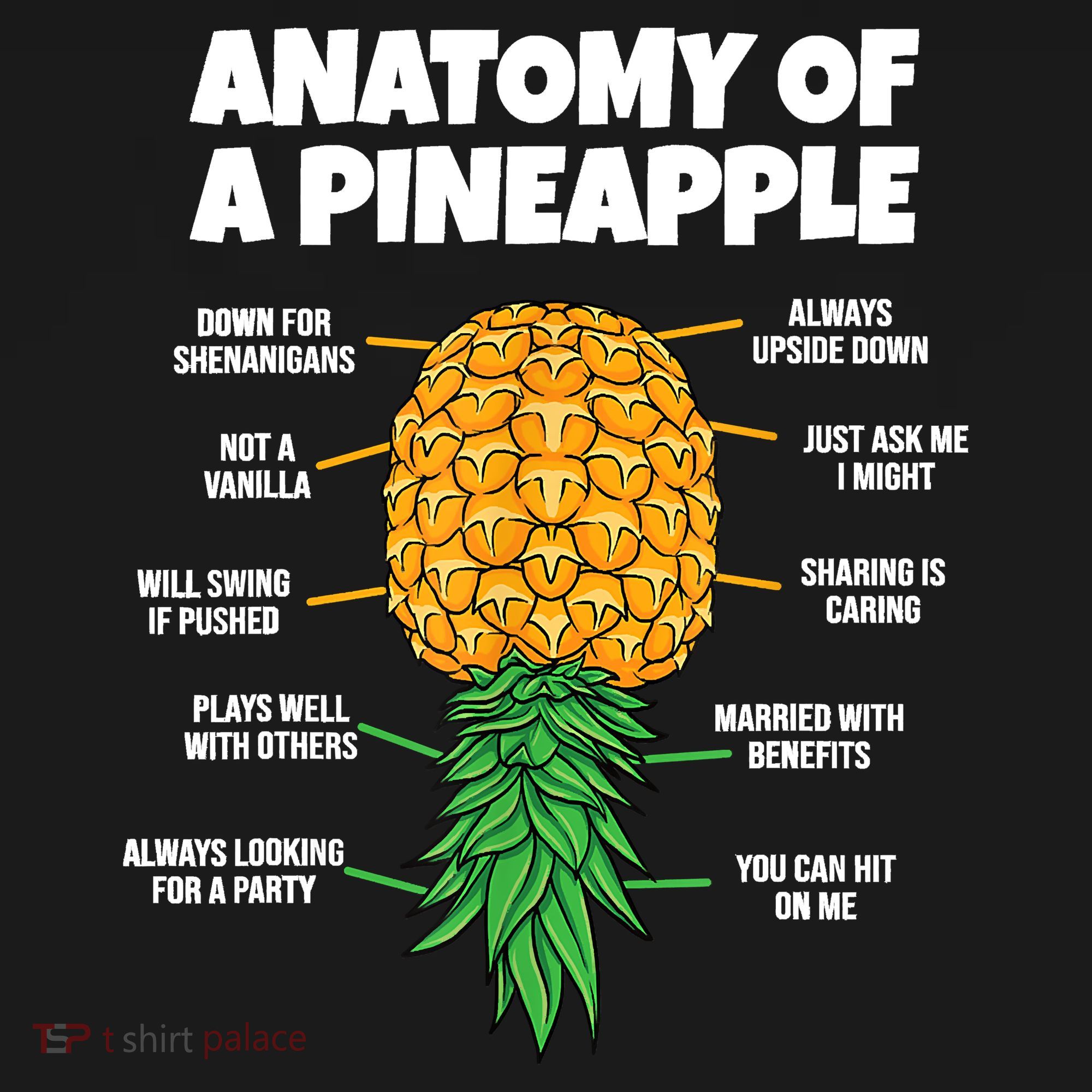 Anatomy Of A Pineapple Swinger Funny Upside Down Pineapple T-Shirt