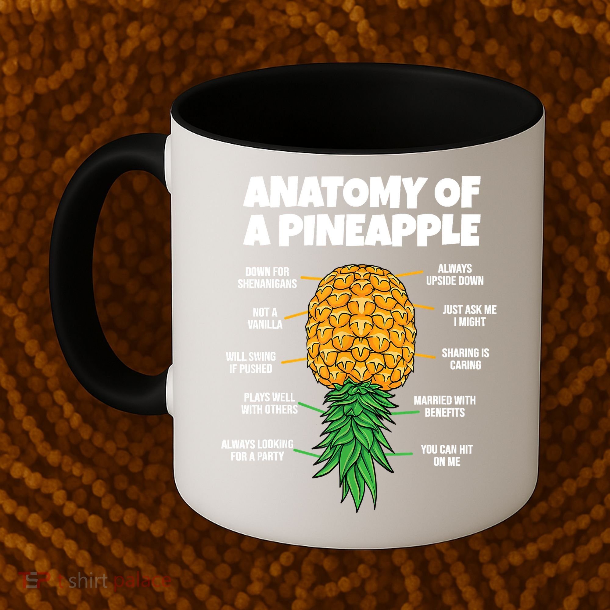 Anatomy Of A Pineapple Swinger Funny Upside Down Pineapple Coffee Mug
