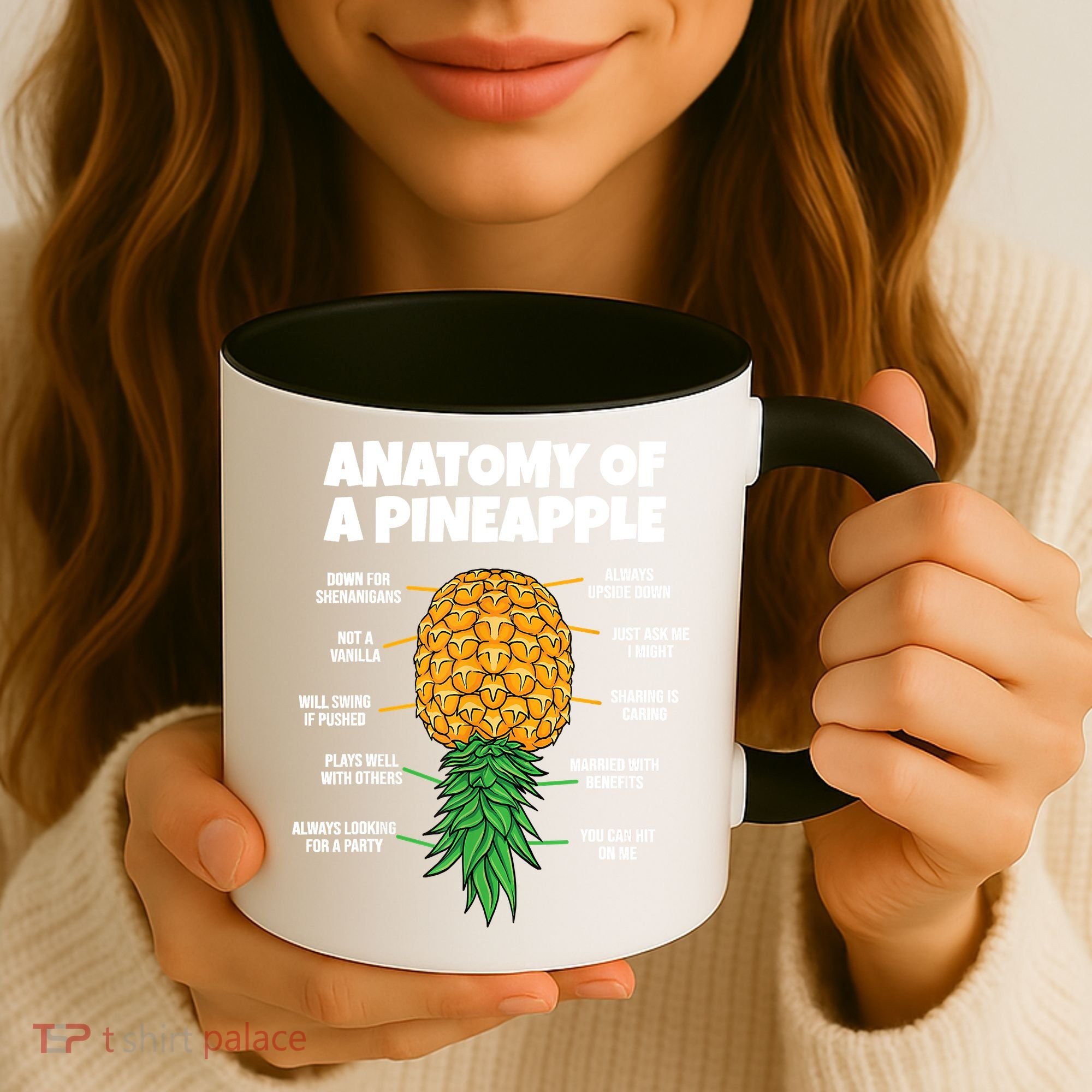 Anatomy Of A Pineapple Swinger Funny Upside Down Pineapple Coffee Mug