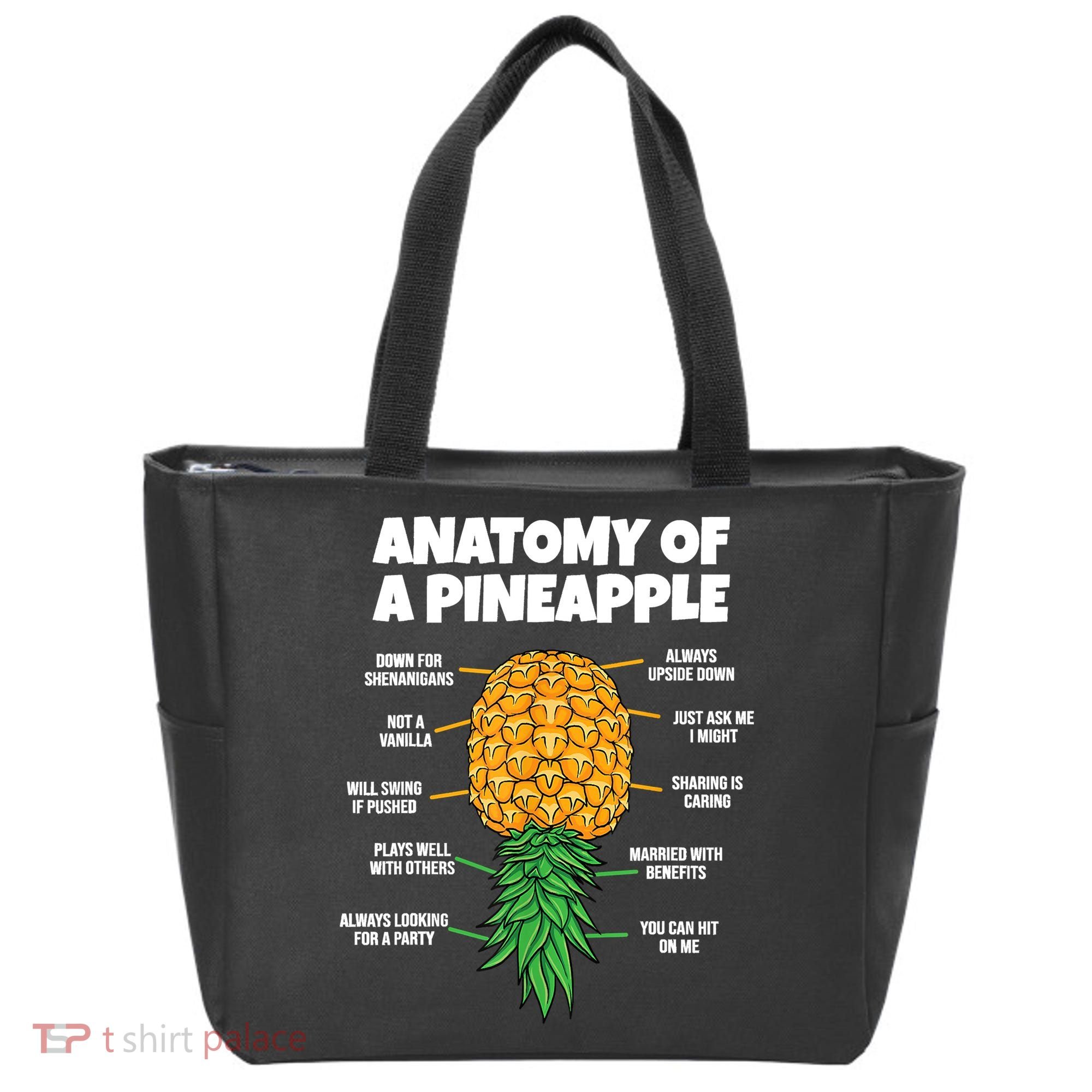 Anatomy Of A Pineapple Swinger Funny Upside Down Pineapple Tote Bag