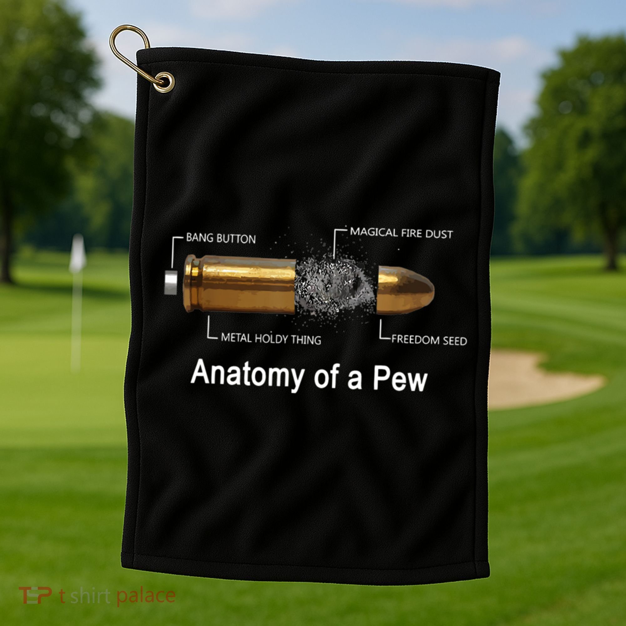 Anatomy Of A Pew Labeled Gift Golf Towel