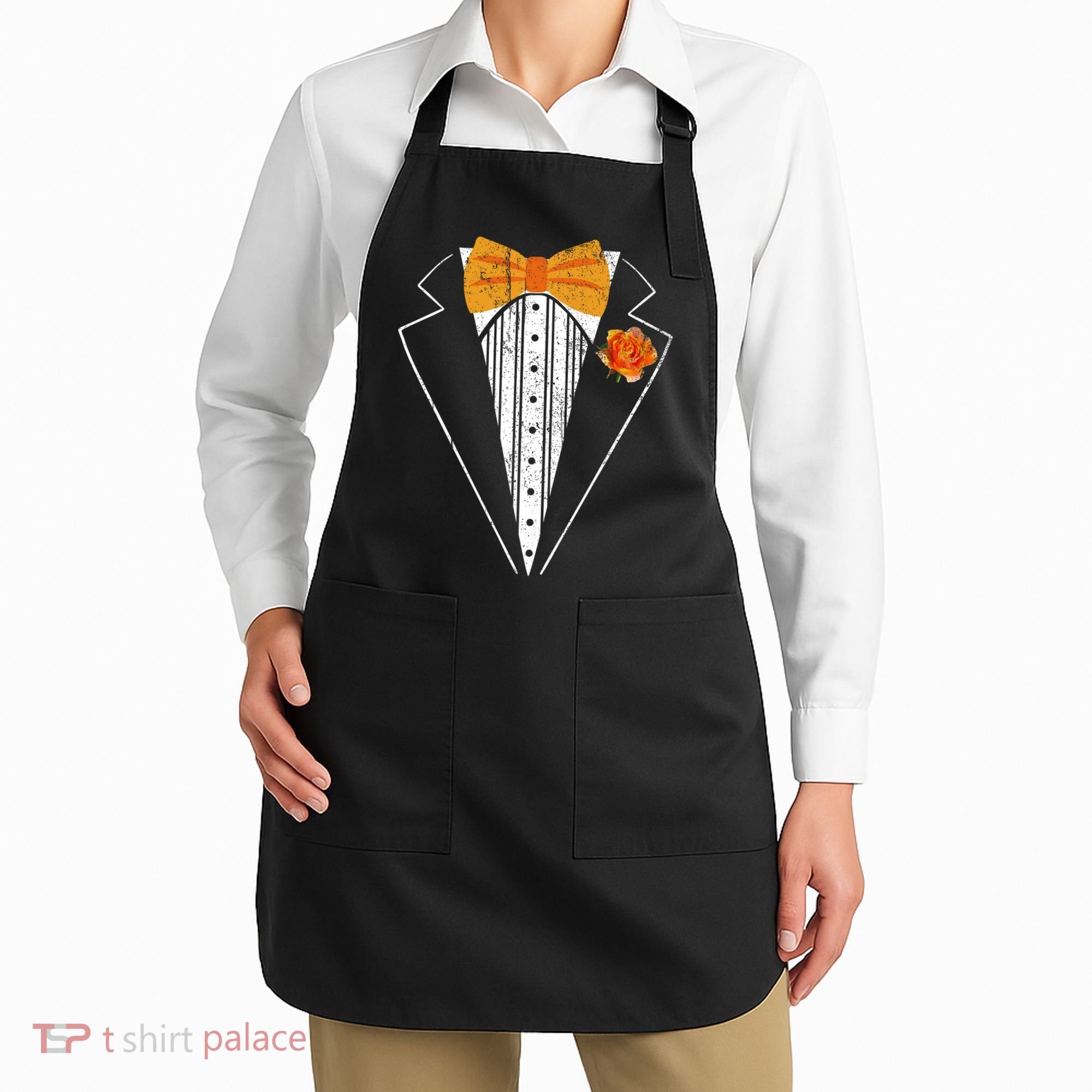 Adult Orange Bowtie Tuxedo Costume Tux Retro Apron