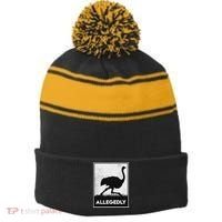 Allegedly Ostrich Funny Flightless Bird Stripe Pom Pom Beanie thumb 0