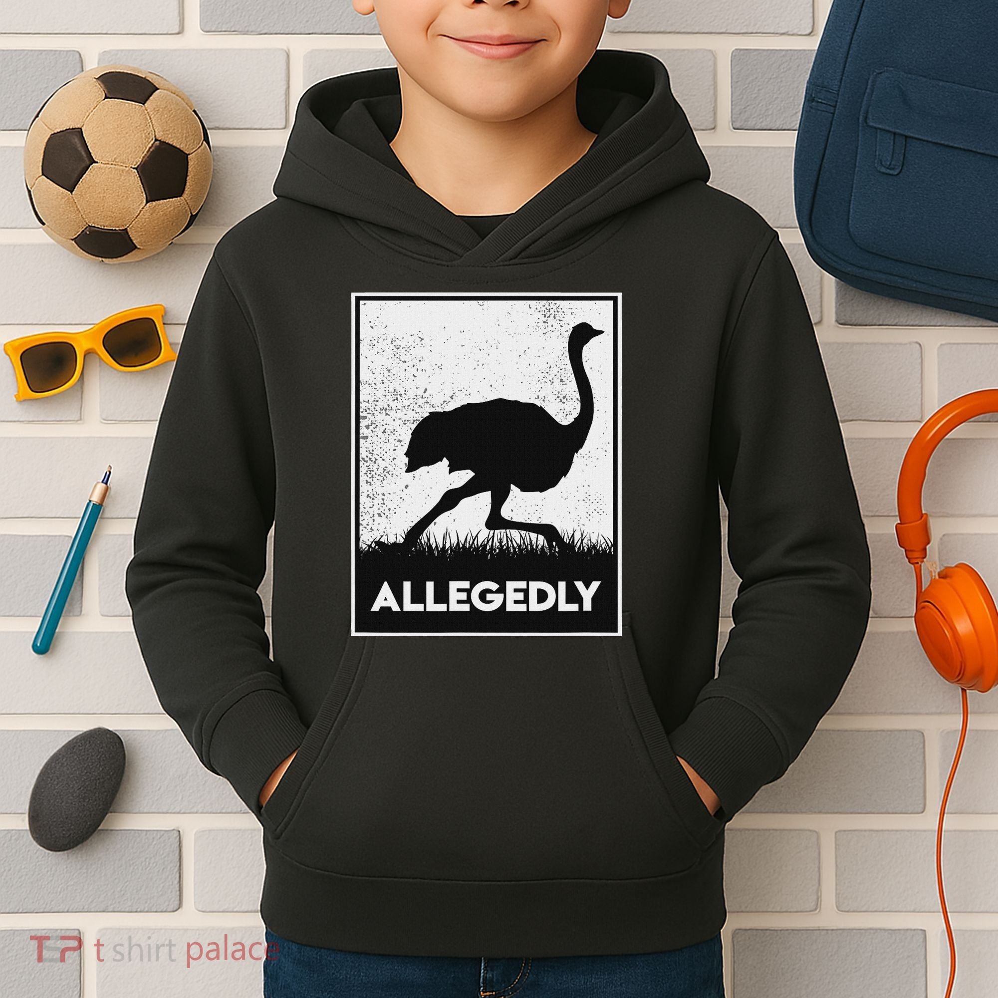 Allegedly Ostrich Funny Flightless Bird Kids Hoodie