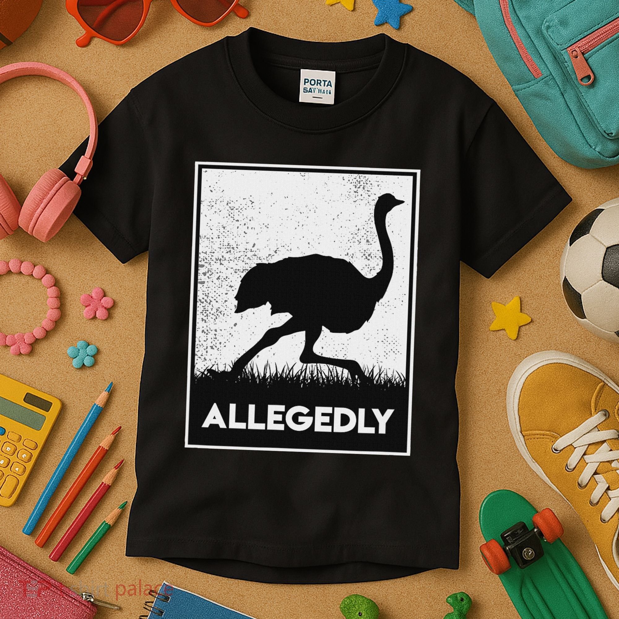 Allegedly Ostrich Funny Flightless Bird Kids T-Shirt