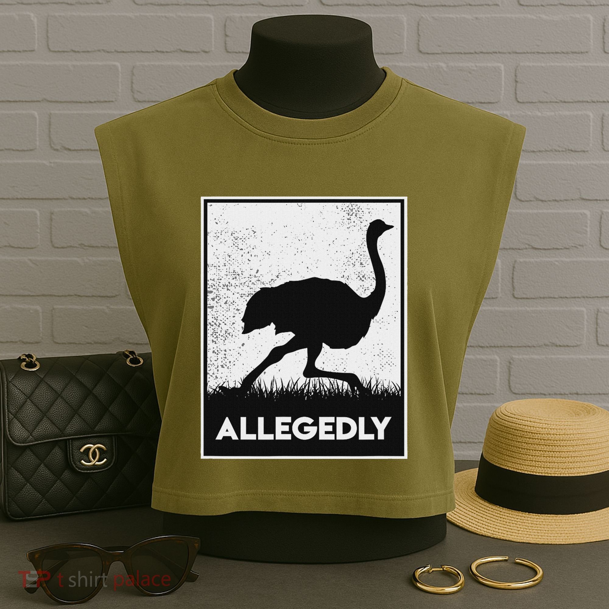 Allegedly Ostrich Funny Flightless Bird Garment-Dyed Women's Muscle Tee