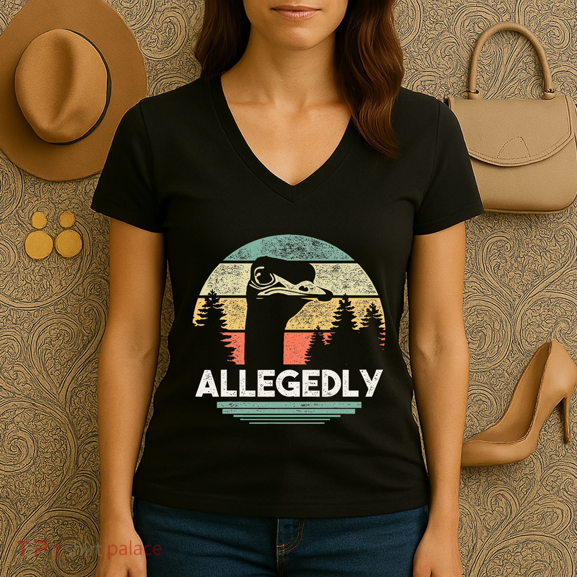 Allegedly Ostrich Funny Bird Lover Women's V-Neck T-Shirt